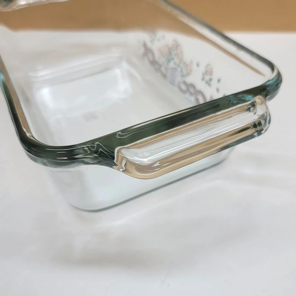 Anchor Hocking Glass Loaf Dish 1.5 Qt Floral Basket Ribbon Vtg 1989 9
